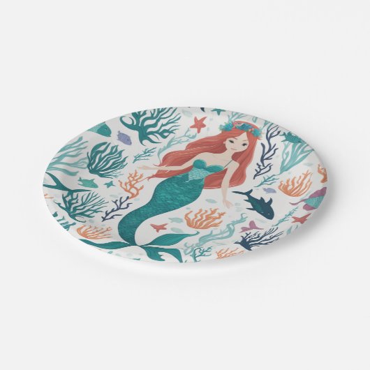 Cute Waterverf Mermaid under the Zee Birthday Papieren Bordje (Gekanteld)