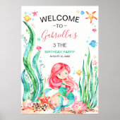 Cute Waterverf Mermaid under the Zee Birthday Pos Poster (Voorkant)