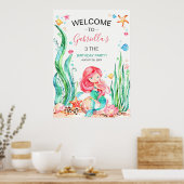 Cute Waterverf Mermaid under the Zee Birthday Pos Poster (Keuken)