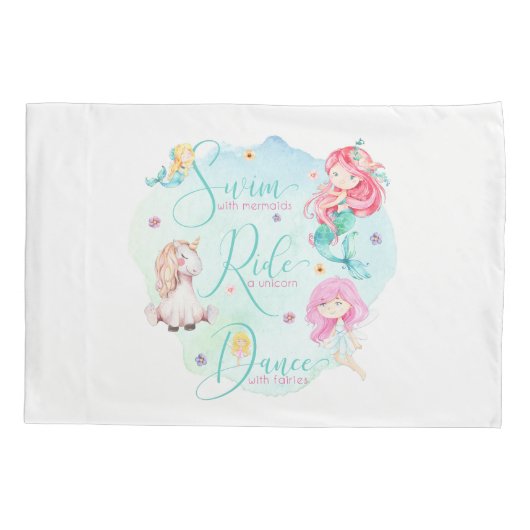 Cute Waterverf Mermaids, Unicorn, Fairies Kussensloop (Achterkant)