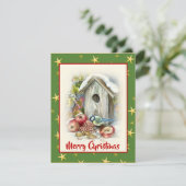 Cute Waterverf Merry Kerstbird Snow Stars Feestdagenkaart (Staand voorkant)