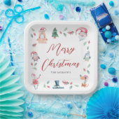 Cute Waterverf Merry Kerstmis op maat Papieren Bordje (Feest)