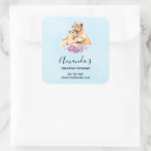 Cute Waterverf Moeder Leon & Cub Business Vierkante Sticker (Tas)