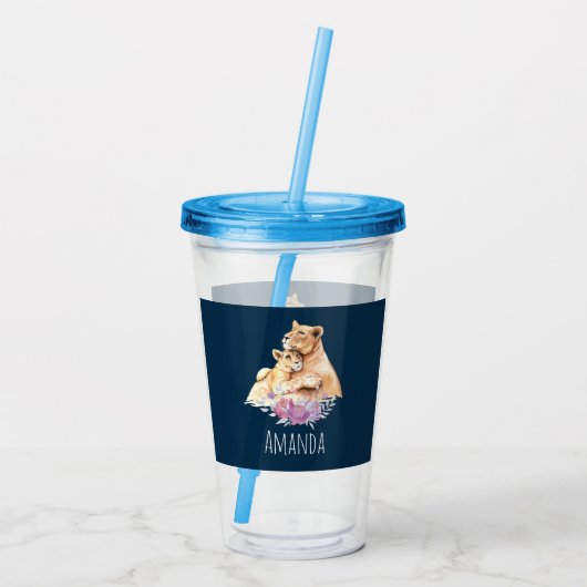 Cute Waterverf Moeder Lons & Cub Acryl Drinkbeker (Achterkant)