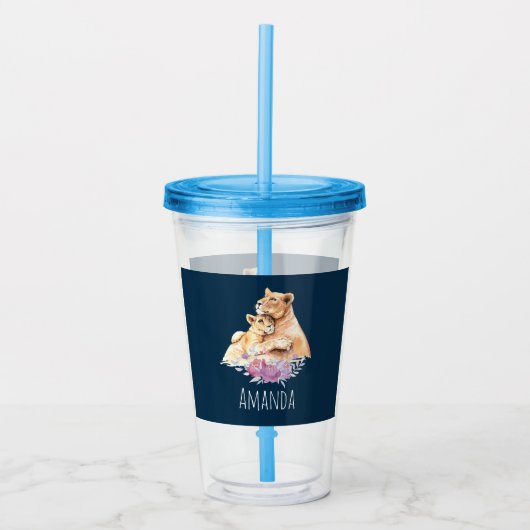 Cute Waterverf Moeder Lons & Cub Acryl Drinkbeker (Voorkant)