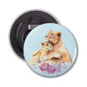 Cute Waterverf Moeder Lons & Cub Button Flesopener (Voorkant)
