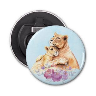 Cute Waterverf Moeder Lons & Cub Button Flesopener