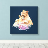Cute Waterverf Moeder Lons & Cub Canvas Afdruk (Insitu (Houten vloer))