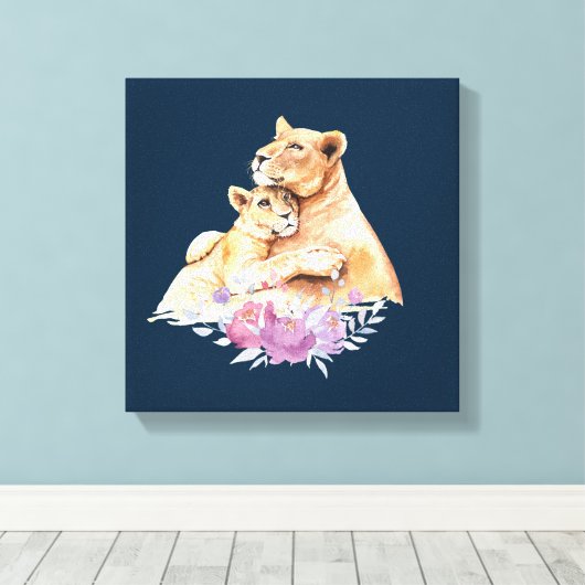 Cute Waterverf Moeder Lons & Cub Canvas Afdruk (Insitu (Houten vloer))