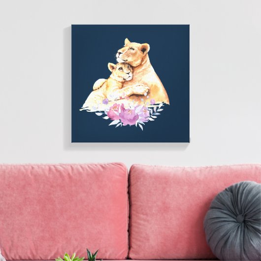 Cute Waterverf Moeder Lons & Cub Canvas Afdruk (Insitu (Woonkamer))