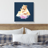 Cute Waterverf Moeder Lons & Cub Canvas Afdruk (Insitu (Slaapkamer))