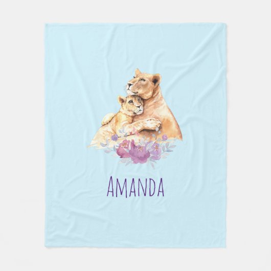 Cute Waterverf Moeder Lons & Cub Fleece Deken (Voorkant)