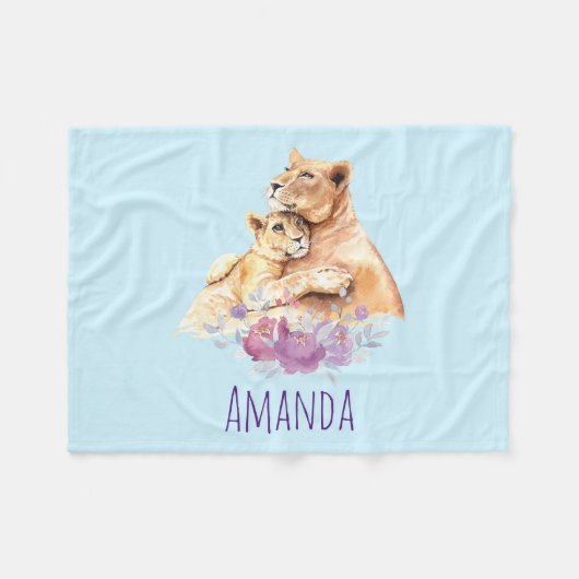 Cute Waterverf Moeder Lons & Cub Fleece Deken (Voorkant (Horizontaal))