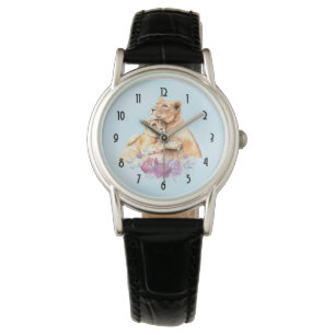 Cute Waterverf Moeder Lons & Cub Horloge