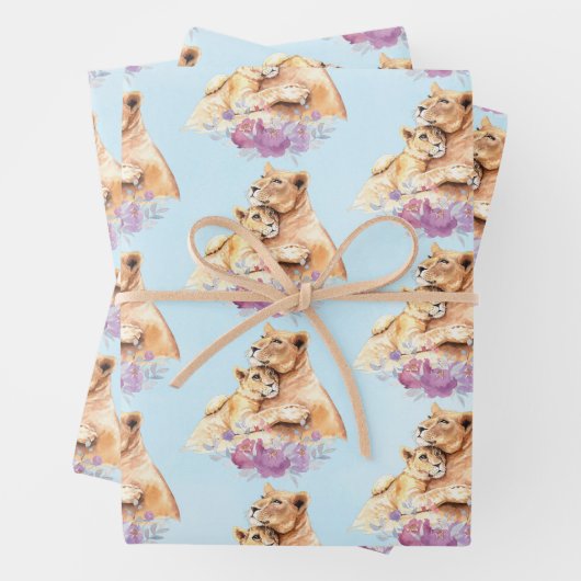 Cute Waterverf Moeder Lons & Cub Inpakpapier Vel (In situ)