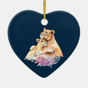 Cute Waterverf Moeder Lons & Cub Keramisch Ornament