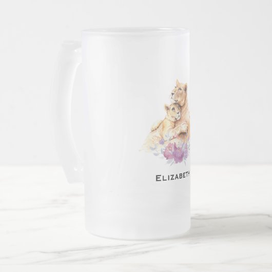 Cute Waterverf Moeder Lons & Cub Matglas Bierpul (Voorkant links)