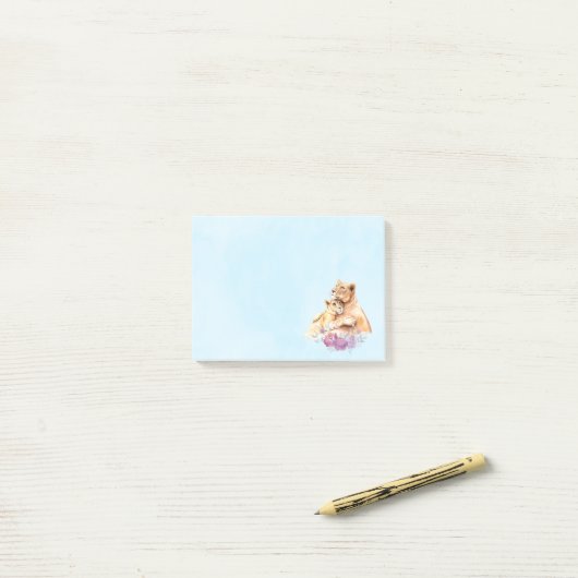 Cute Waterverf Moeder Lons & Cub Post-it® Notes (Op bureau)