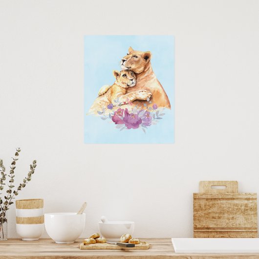 Cute Waterverf Moeder Lons & Cub Poster (Keuken)