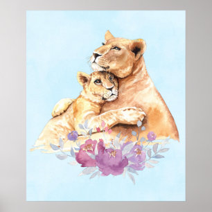 Cute Waterverf Moeder Lons & Cub Poster
