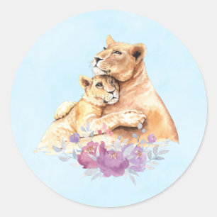 Cute Waterverf Moeder Lons & Cub Ronde Sticker
