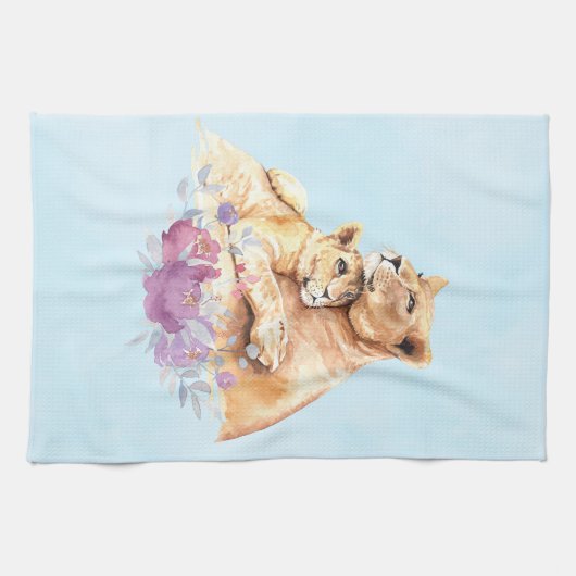 Cute Waterverf Moeder Lons & Cub Theedoek (Horizontaal)