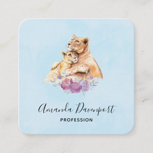 Cute Waterverf Moeder Lons & Cub Vierkante Visitekaartje (Voorkant)