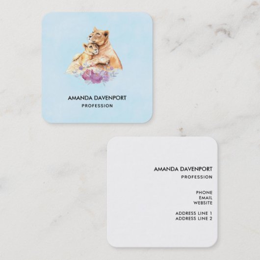 Cute Waterverf Moeder Lons & Cub Vierkante Visitekaartje (Voorkant / Achterkant)