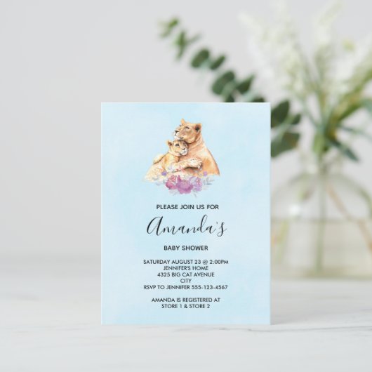 Cute Waterverf Moeder Lons en Baby shower Kutten Uitnodiging Briefkaart (Staand voorkant)