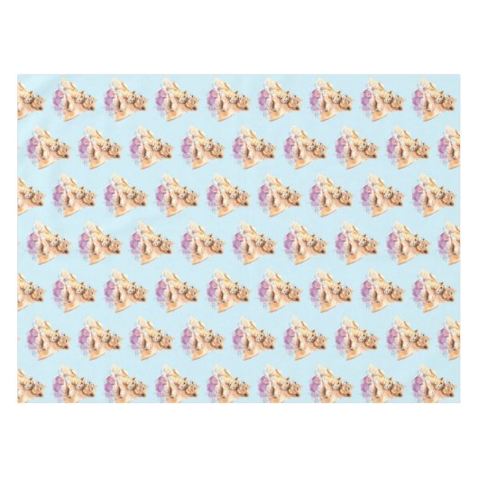 Cute Waterverf Moeder Lons- en Cub-patroon Tafelkleed (Voorkant (Horizontaal))