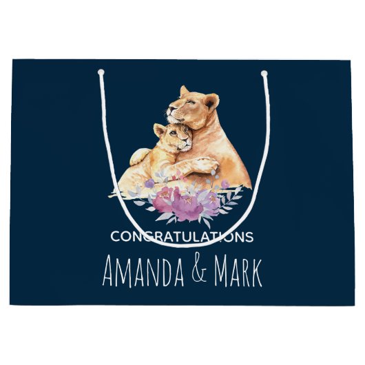 Cute Waterverf moeder loon & Cub gefeliciteerd Groot Cadeauzakje (Voorkant)