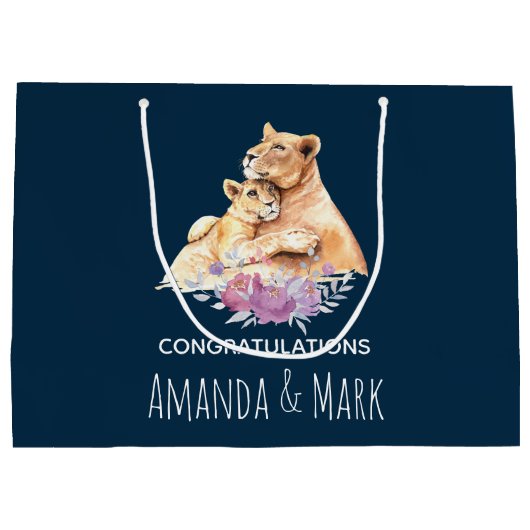 Cute Waterverf moeder loon & Cub gefeliciteerd Groot Cadeauzakje (Achterkant)