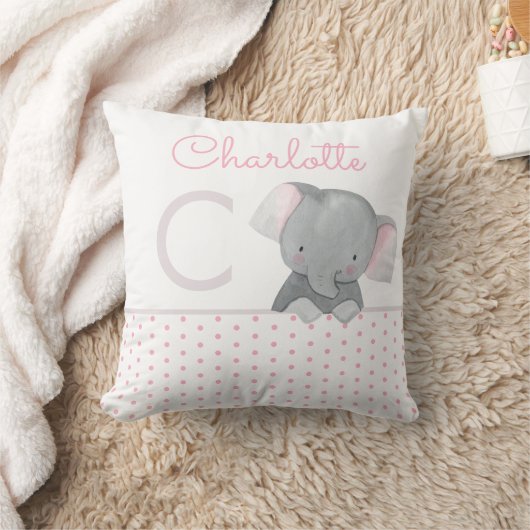 Cute Waterverf Monogram Elephant Baby Girl Kussen (Deken)