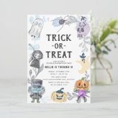 Cute Waterverf Monsters Halloween Birthday Party Kaart (Staand voorkant)