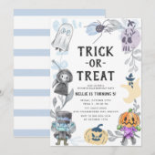 Cute Waterverf Monsters Halloween Birthday Party Kaart (Voorkant / Achterkant)