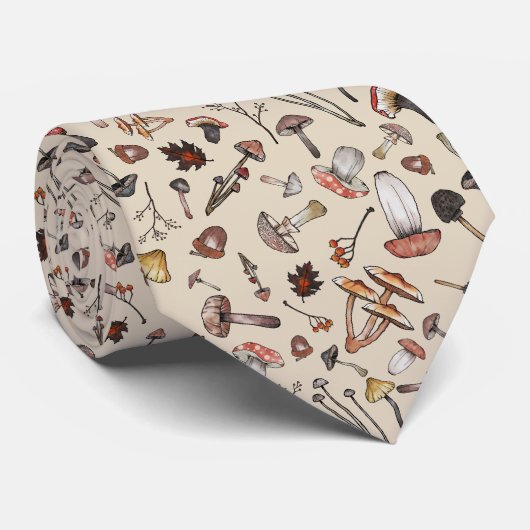 Cute Waterverf Mushroom Pattern Trendy Modern Stropdas (Opgerold)