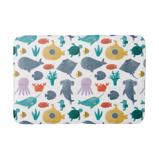 Cute Waterverf Ocean Animals Patroon Badmat (Voorkant)