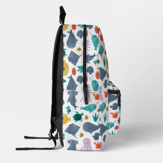 Cute Waterverf Ocean Animals Patroon Bedrukte Rugzak (Links)