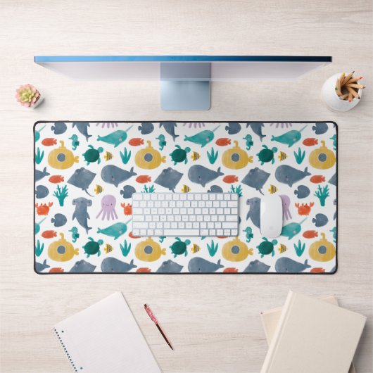 Cute Waterverf Ocean Animals Patroon Bureaumat (Kantoor 1)