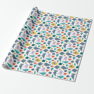 Cute Waterverf Ocean Animals Patroon Cadeaupapier