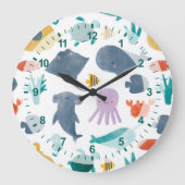 Cute Waterverf Ocean Animals Patroon Grote Klok (Voorkant)