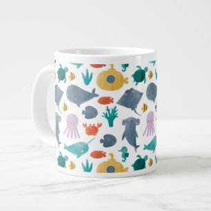 Cute Waterverf Ocean Animals Patroon Grote Koffiekop