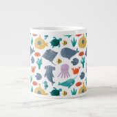 Cute Waterverf Ocean Animals Patroon Grote Koffiekop (Voorkant)
