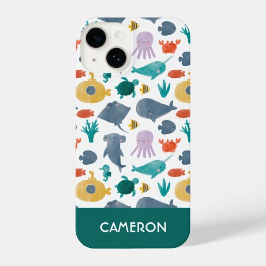 Cute Waterverf Ocean Animals Patroon iPhone Hoesje (Achterkant)