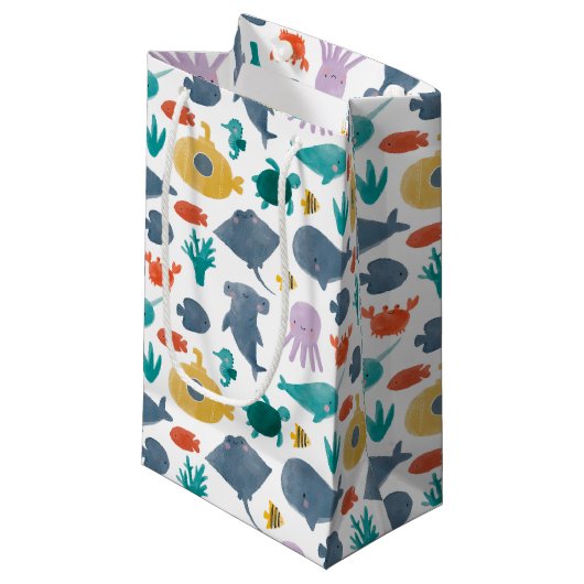 Cute Waterverf Ocean Animals Patroon Klein Cadeauzakje (Voorkant Gekanteld)