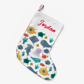 Cute Waterverf Ocean Animals Patroon Kleine Kerstsok (Voorkant (Hangend))