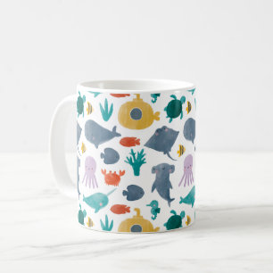Cute Waterverf Ocean Animals Patroon Koffiemok