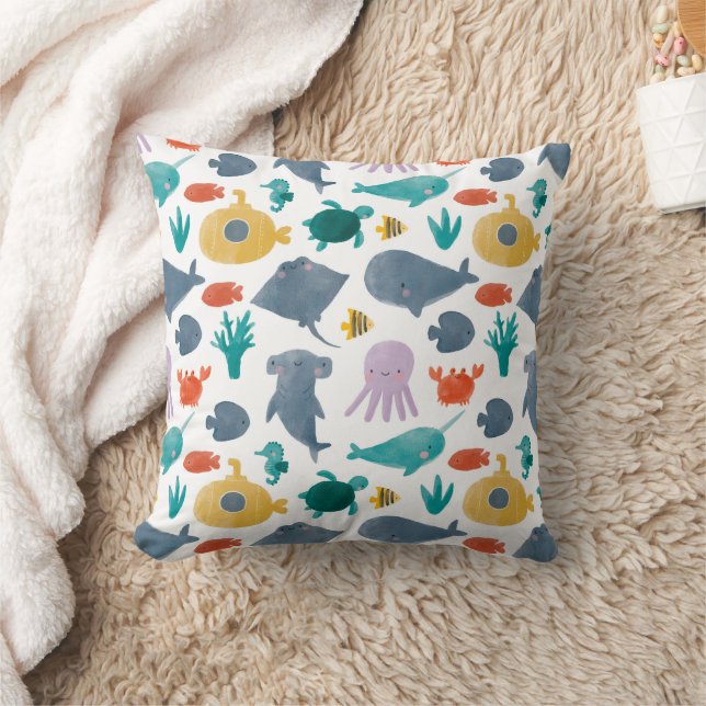 Cute Waterverf Ocean Animals Patroon Kussen (Deken)