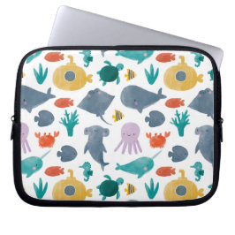 Cute Waterverf Ocean Animals Patroon Laptop Sleeve