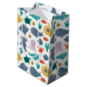 Cute Waterverf Ocean Animals Patroon Medium Cadeauzakje (Achterkant Gekanteld)